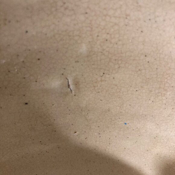 Antique Vintage Yellow Ware Bowl With 5 Blue Striped Bands - Picture 7 of 10